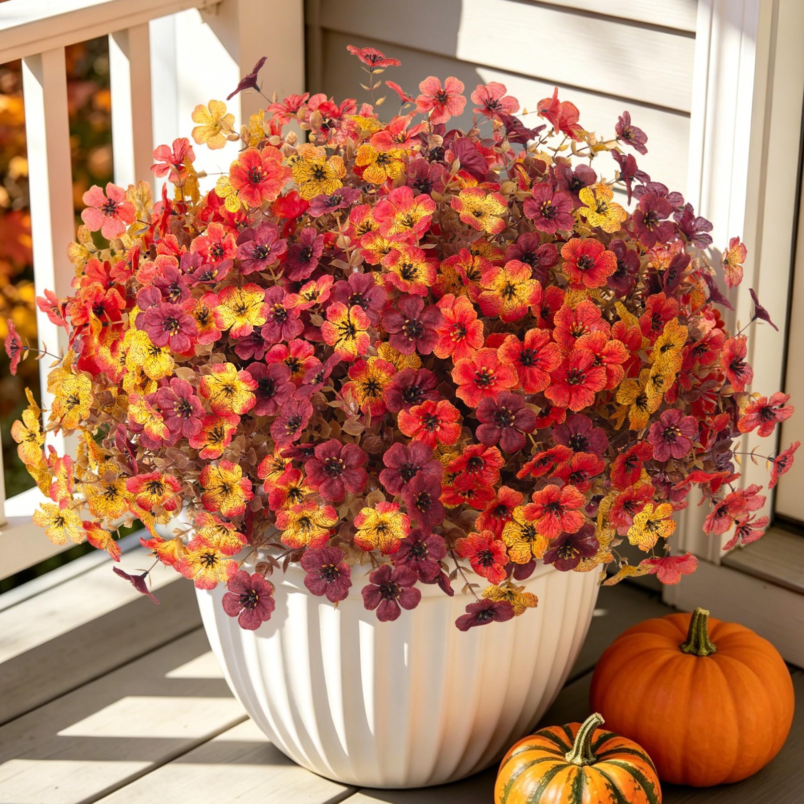 12PCS UV Resistant Fake Fall Mums Flowers – Realistic Faux Silk for Outdoor Deco