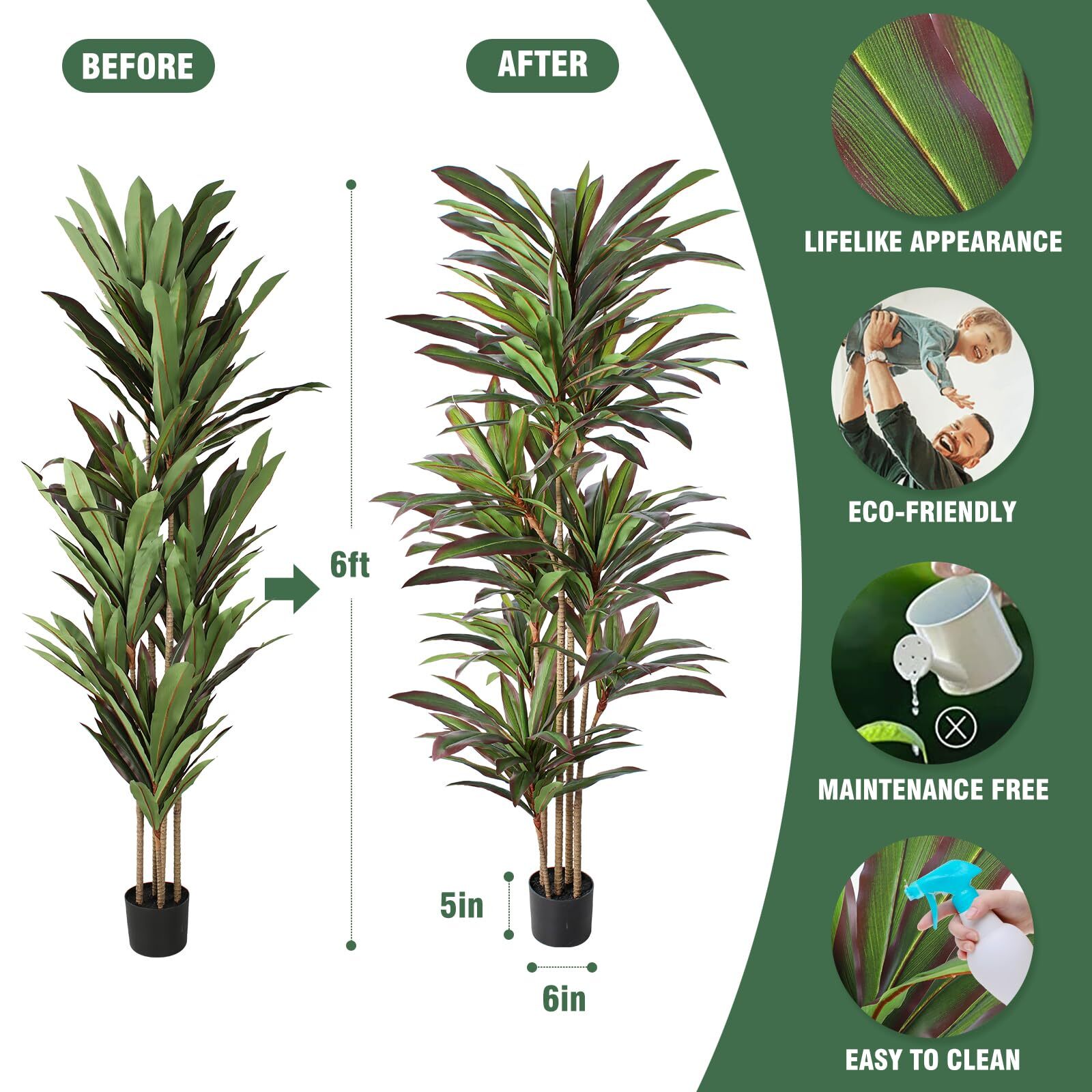 FLOWORLD Dracaena Artificial Plant 6ft Red Yucca Silk Tree Faux Plants Indoor Ta