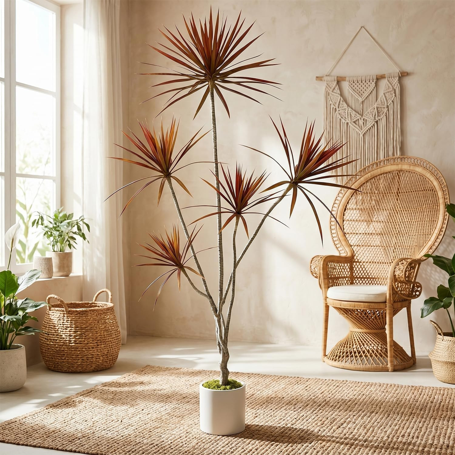 Artificial Dracaena marginata Tree, 6ft Tall Tropical Faux Tree | Rust Red Folia