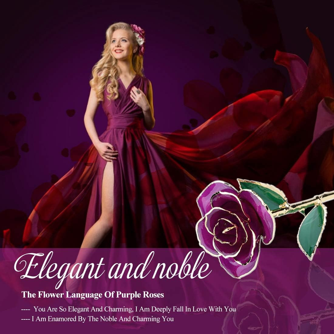 24K Rose for Her, Eternal Love Plated Rose Flower, Romantic Present for Wife, Mo