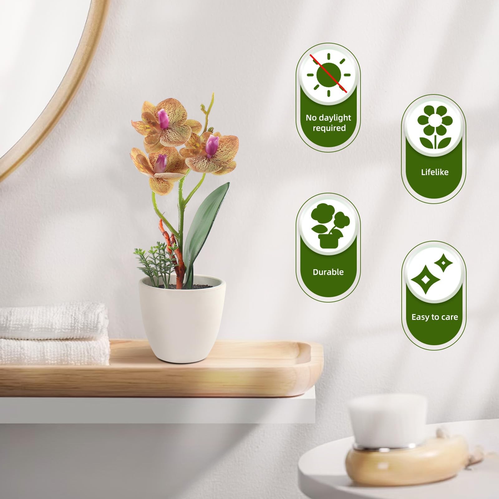 4 PCS Artificial Flowers Orchid Fake Phalaenopsis Small Potted Plant Vase