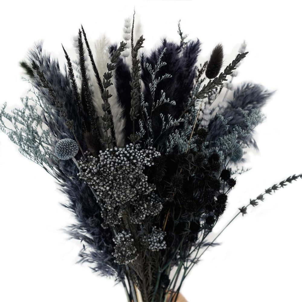 Dried Pampas Grass Bouquet 17″ Black Grey Bohemian Wedding Home Decor DIY