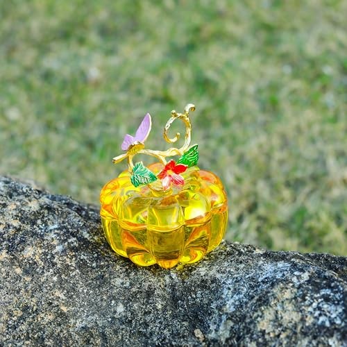 Crystal Pumpkin Ring Jewelry Box – Pumpkin Collectible Figurines Glass Yellow