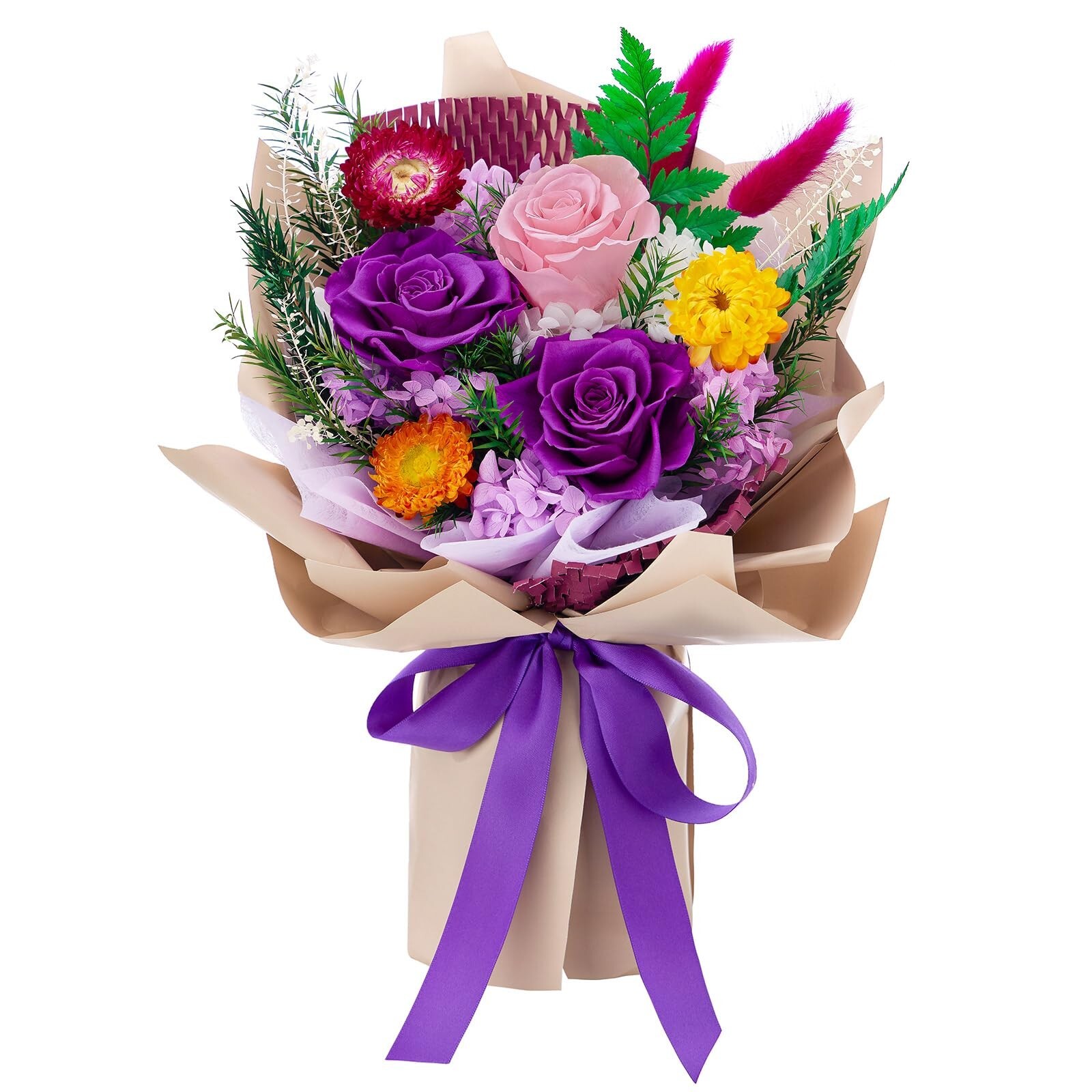 Preserved Flowers Bouquets, Forever Roses Bouquets Purple Flowers Gifts for M…