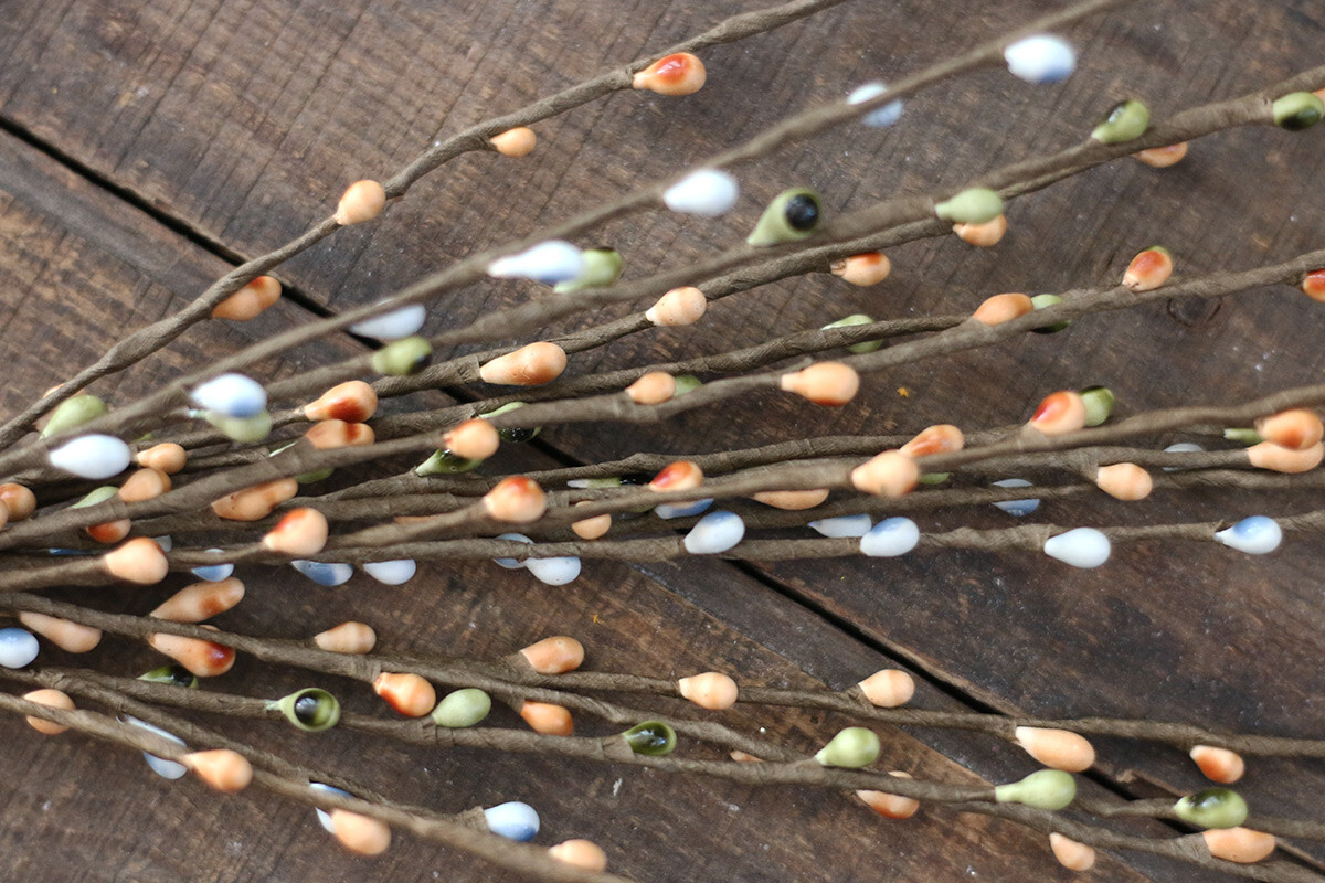 Pip Berry Floral Picks Set of 2 Light Blue Green & Tan Primitive Decor 18 inch