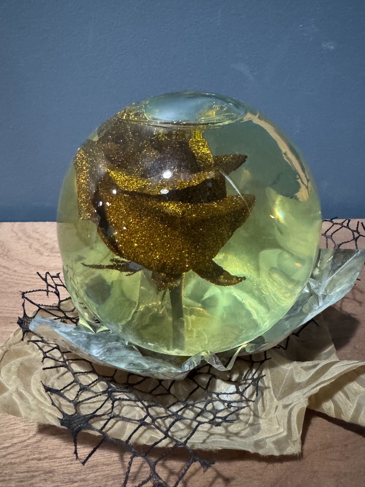 Forever Gold Glitter Rose In Glass Ball Water Dome Globe Large Real Rose Rare