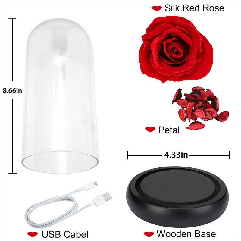 Eternal Rose in Glass Dome Preserved Rose LED Light Valentine’s Day Gift For Her