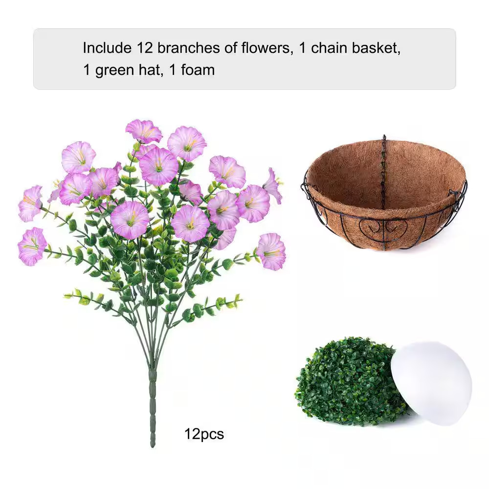 20.5 In. Purple Outdoor Artificial Flower UV Resistant Hanging Plants Flowers Ba