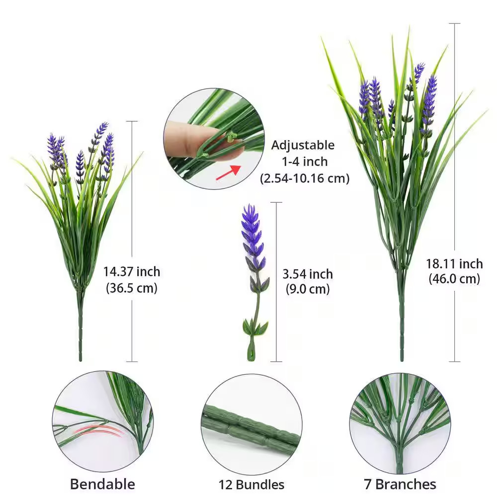 12 Bundles Artificial Plants UV Resistant Faux Plastic Plant Decor, 18 In. Purpl