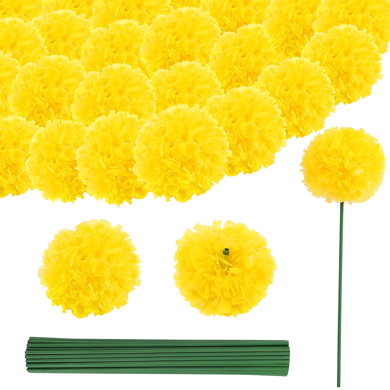 60PCS Diwali Marigold Flower Heads with Stems,Artificial Marigold Flowers for…