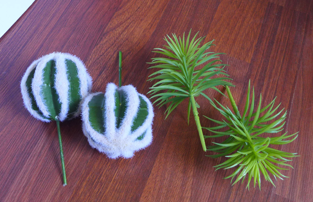 4 Pcs Succulents Artificial Flocking Ball and Mini Pine Tree Plants Grass