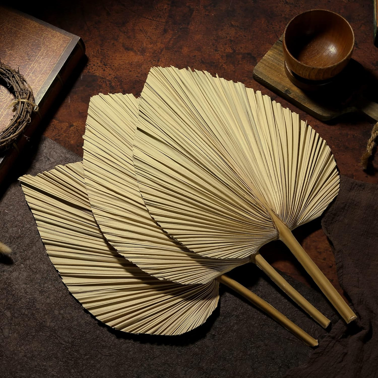 4 Pack 16” Natural Dried Palm Leaves Fans for Boho Wedding Home Party Kitchen V