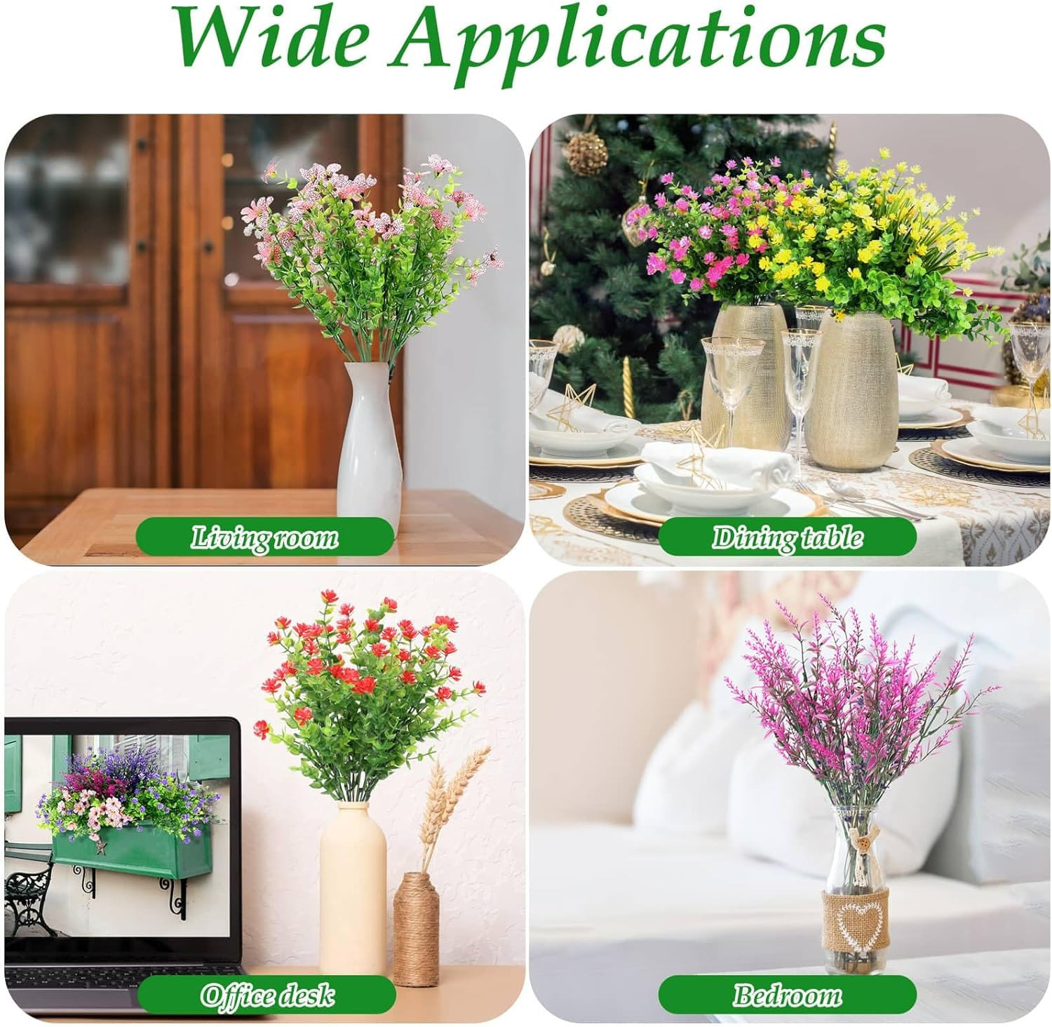 20 Bundles Realistic Artificial Flowers for Outdoors, UV Resistant No Fade Fake