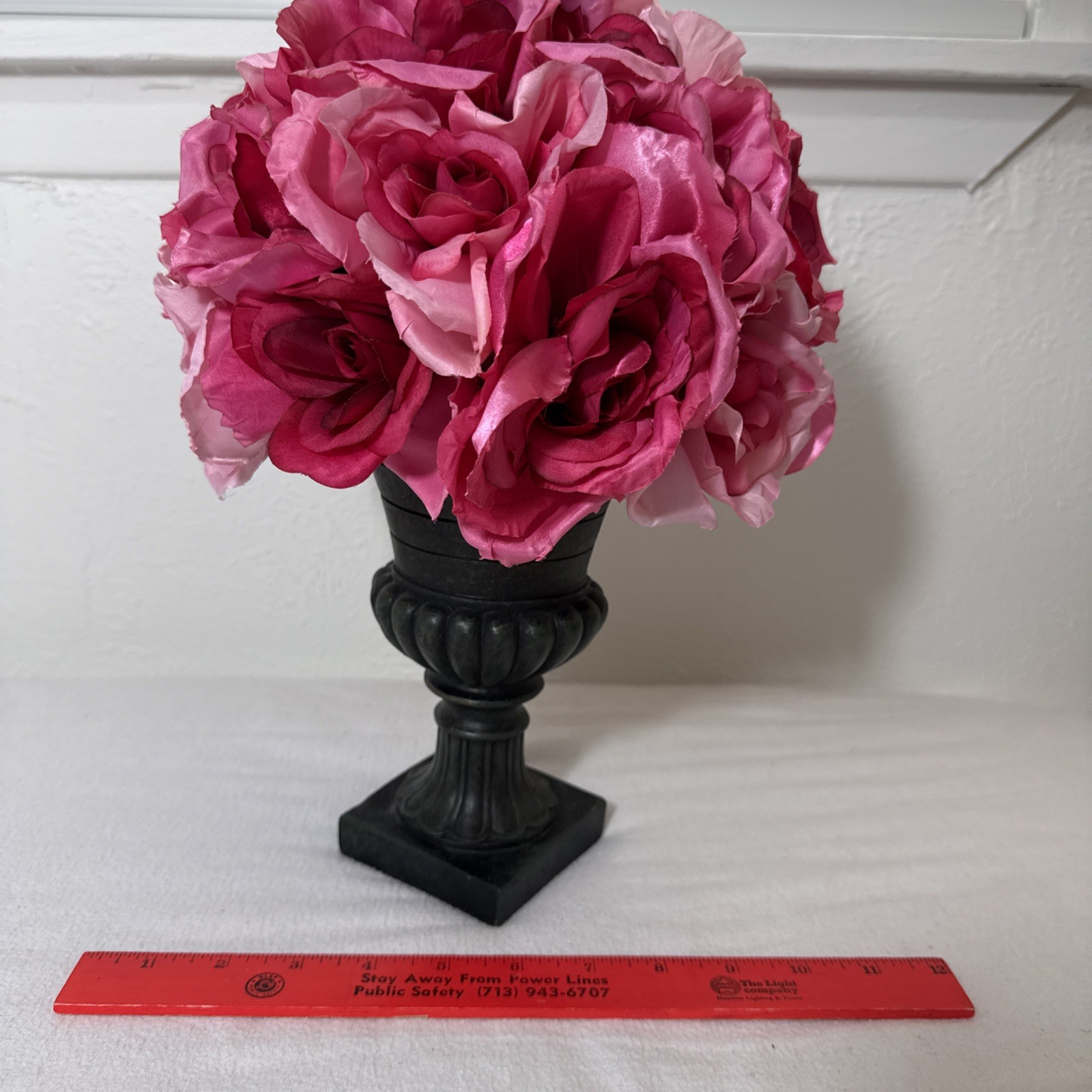 Faux Pink Rose In Urn