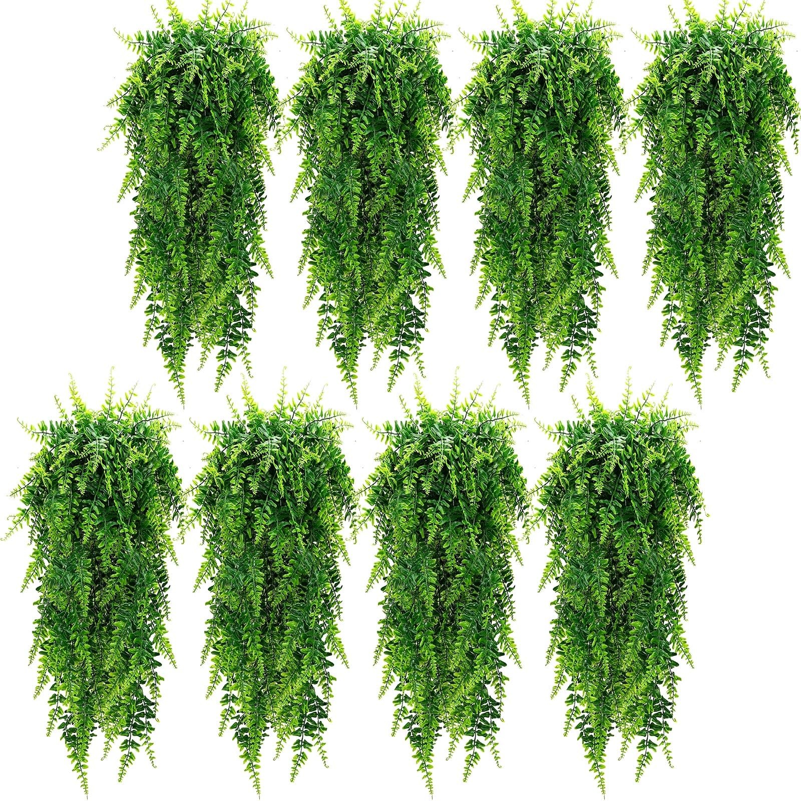 8 Pcs Artificial Hanging Plants 32 in Fake Plant Fake Boston Ferns Plastic Fa…