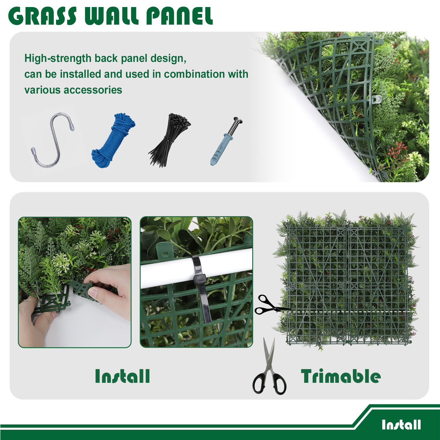 20″ Artificial Grass Mats 3D Mixed Plant Wall Hedge Decor For Home Festival #16
