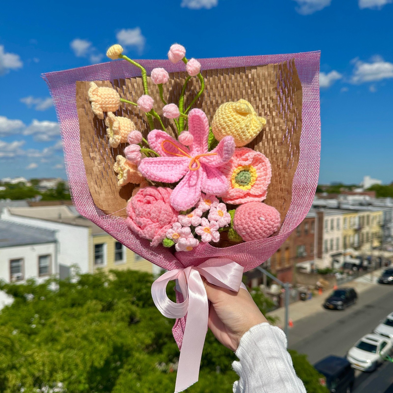 Crochet Flower Bouquet Handmade Yarn Flowers Artificial Flowers Keepsake Gift