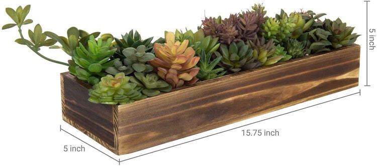 Artificial Succulent Arrangement Plants in 15.75 Inch Rustic Burnt Wood Box