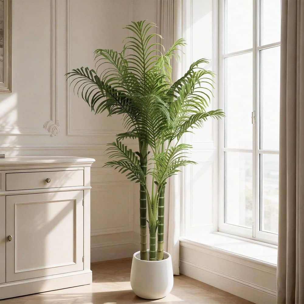 6 Ft. Artificial Palm Trees White Planter Indoor Outdoor Patio Office Home Decor