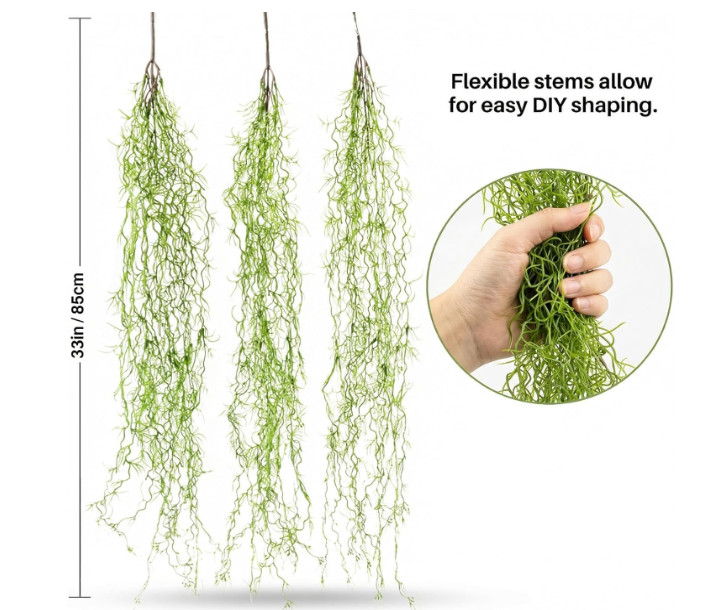 MAQIHAN Fake Spanish Moss – Artificial Moss for Plants Indoor Crafts 33 Inch Lon