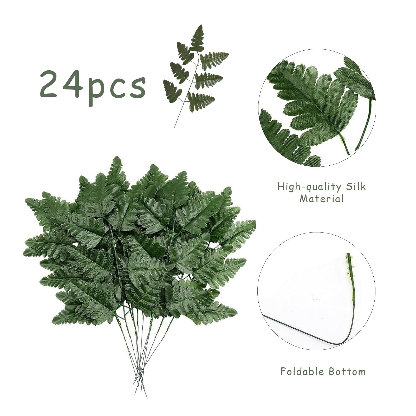 Artificial Silk Green Fern Leaves Realistic Picks For Cemetery & Home 24 PCS