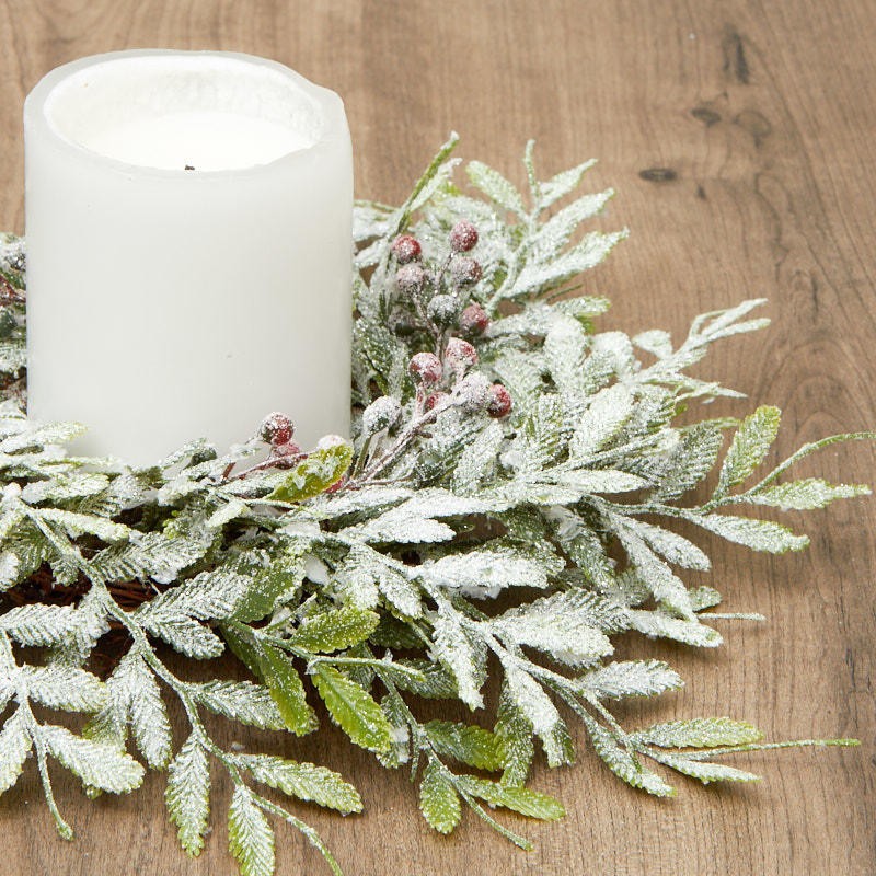 Set of 2 Artificial Frosted Fern and Berry 10″ Rings / Small Wreaths