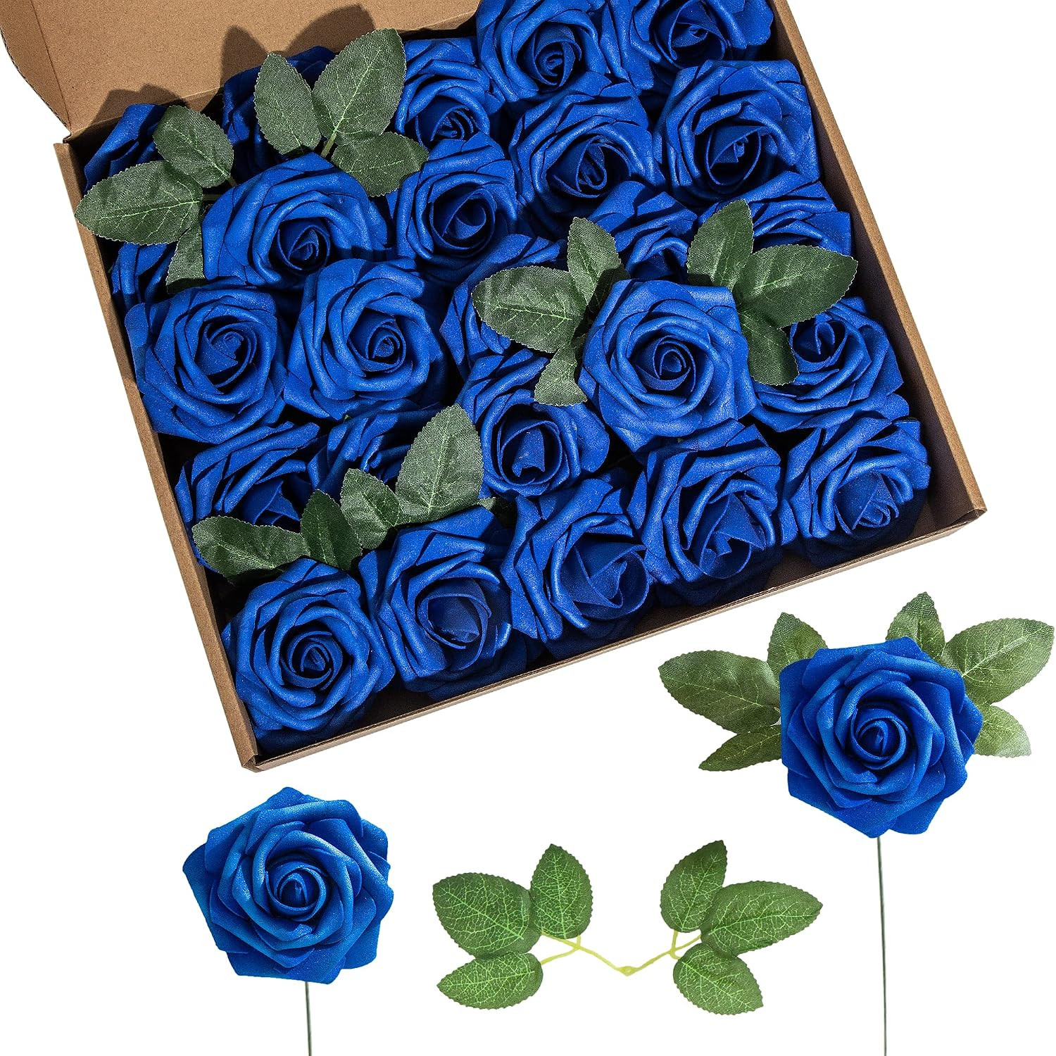 Artificial Flower Foam Rose 25pcs Real Looking Fake Rose with Stems Leaves for H