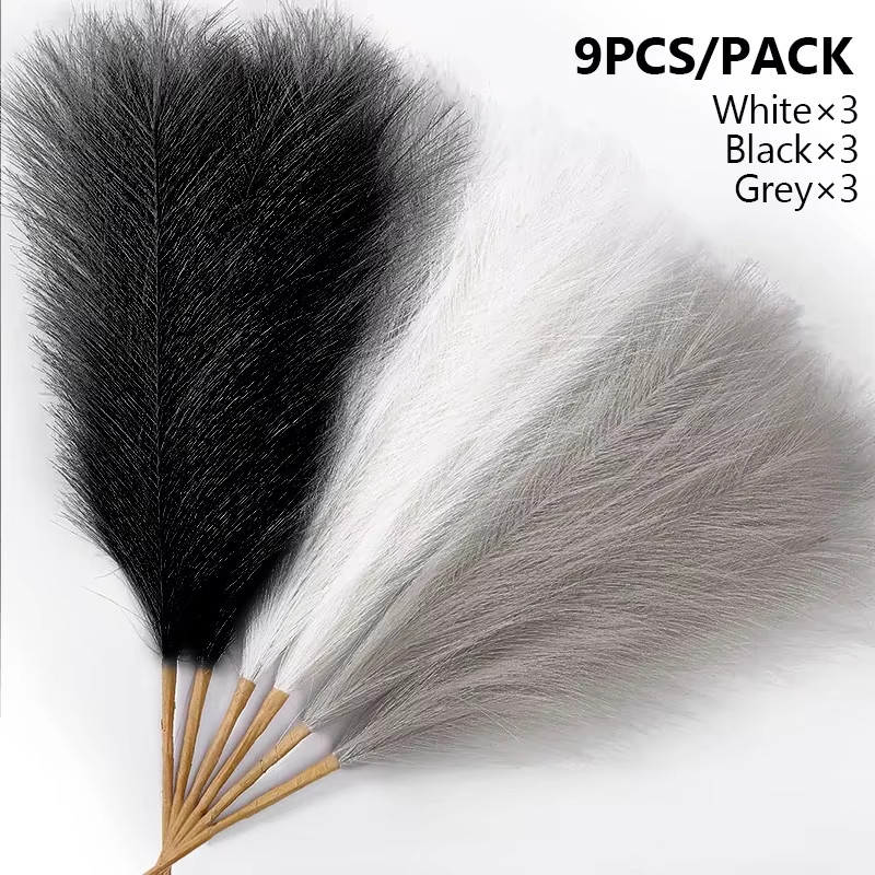 9pcs Fluffy Artificial Pampas Grass Silk Fake Flower Plants Reed Home Decor NEW