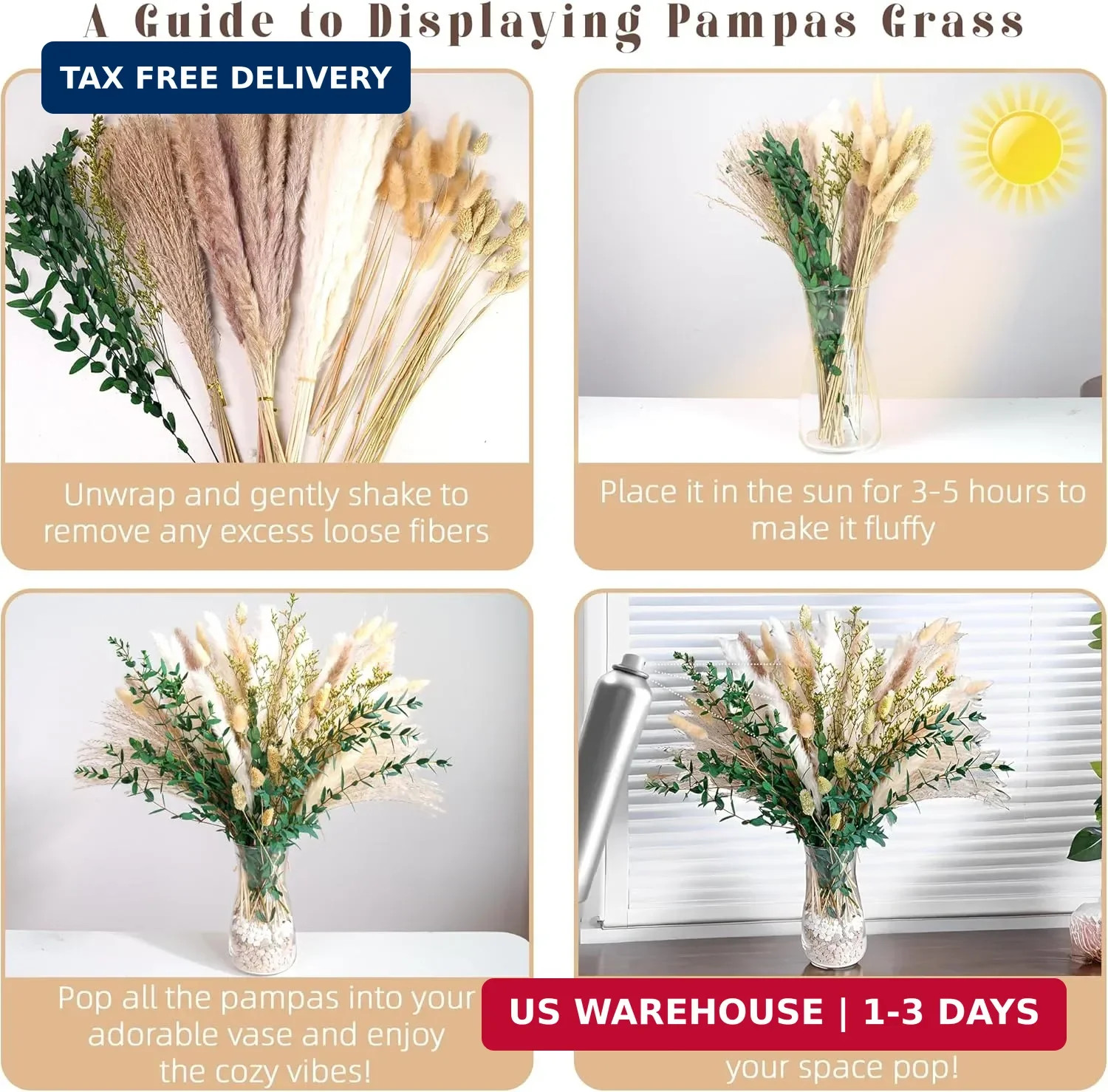 Green Pampas Grass Bouquet – Boho Home & Wedding Floral Arrangements – Dried Pam