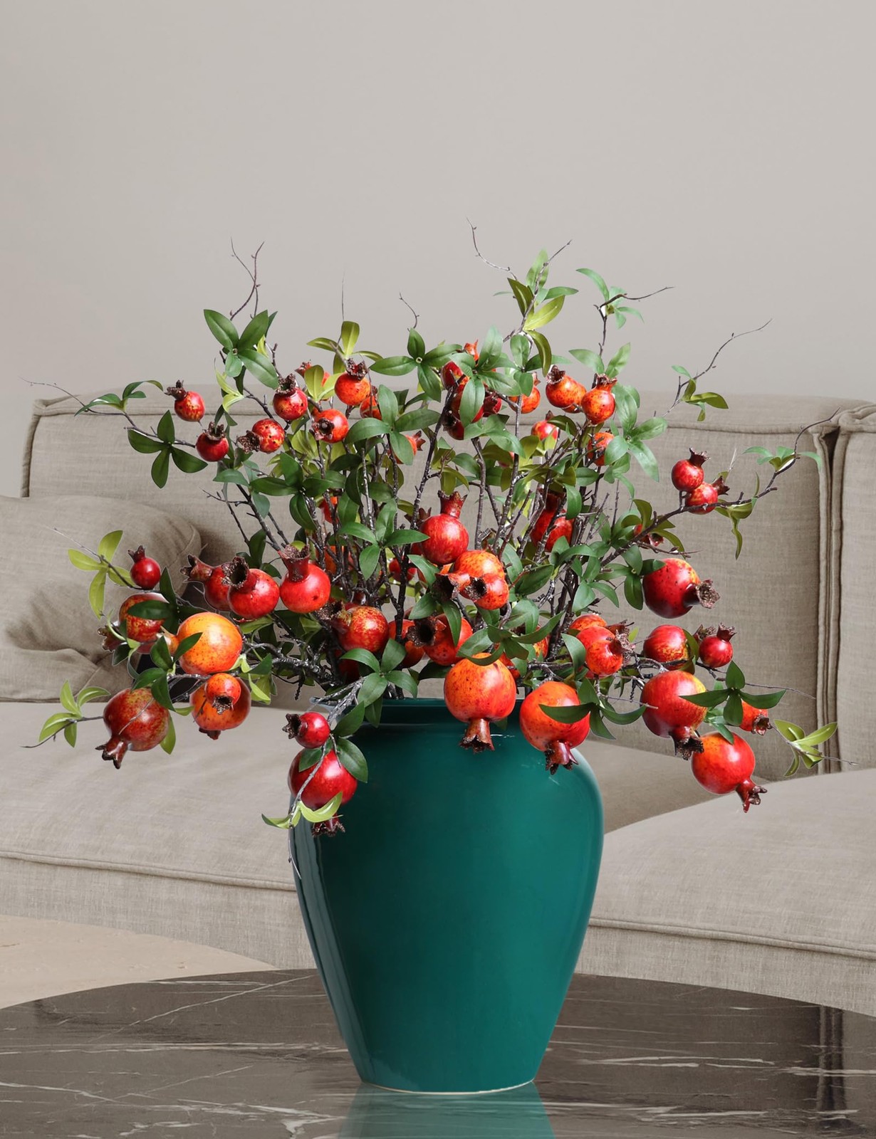 4pcs 31″ Orange Pomegranate Artificial Plants Fake Fruits Berry Branches Stem…