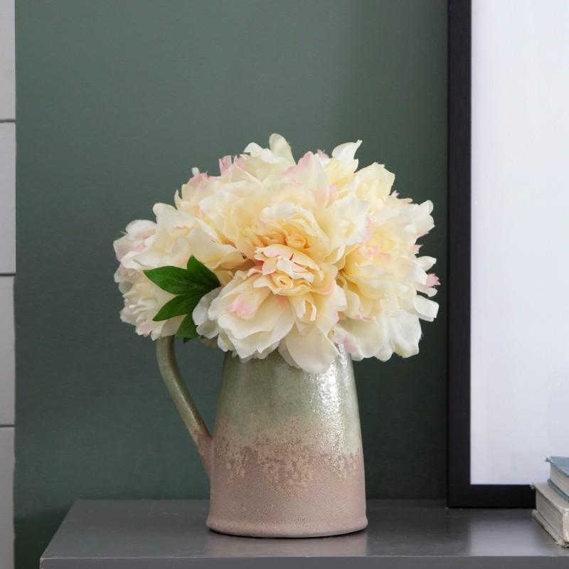 4 Pack Peony Floral Décor 14″H White Plastic Tabletop Office Dinning Living Room
