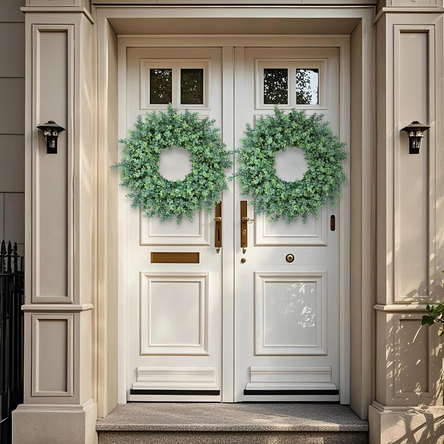 26″ Artificial Boxwood Wreath Fake Plant for Front Door Decor(Green) | Large Gre
