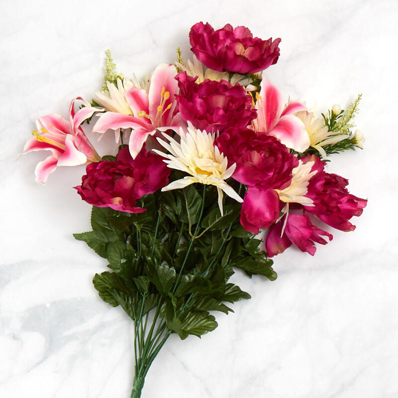 22″ Pink Artificial Peony, Lily, and Gerbera Daisy Bush