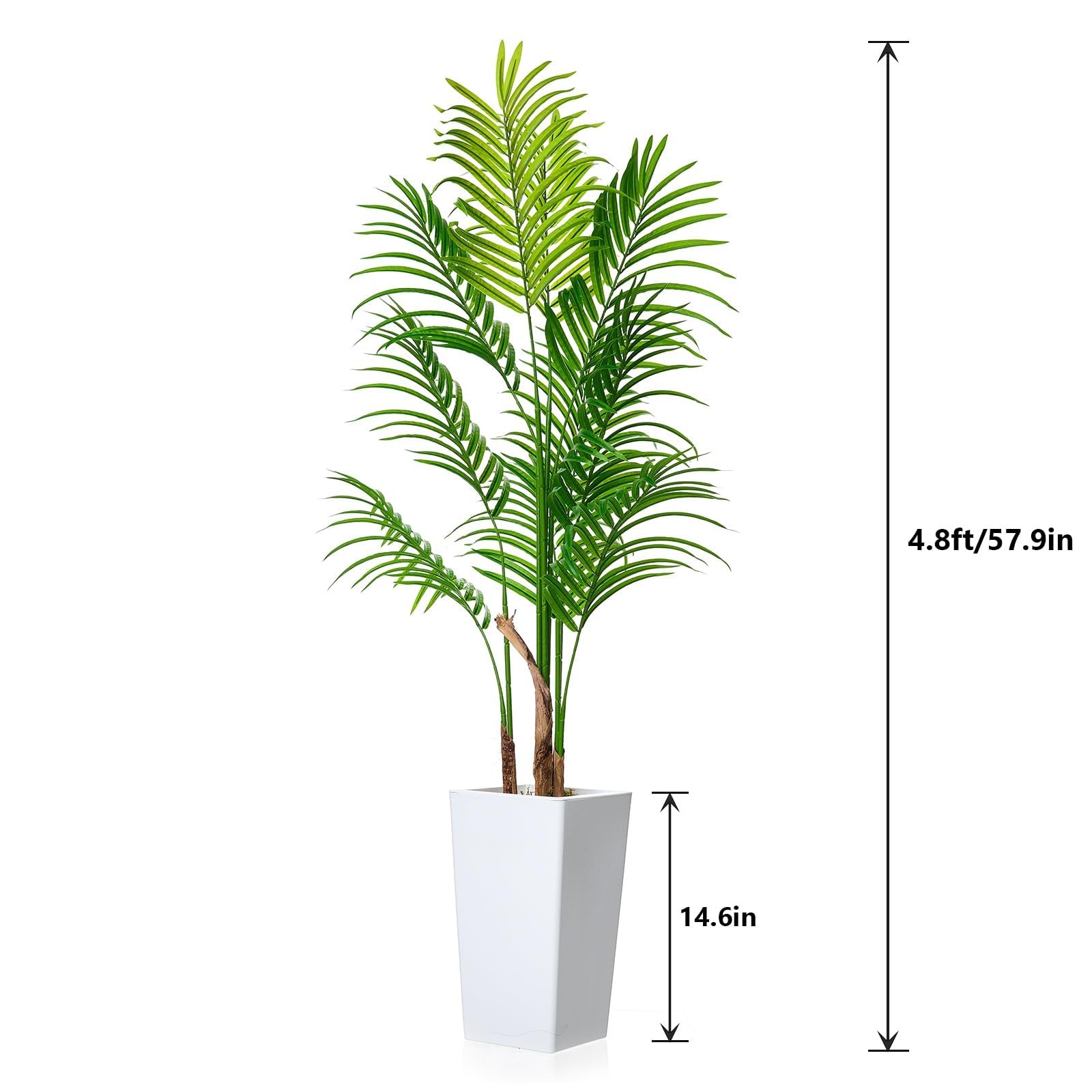 4.8FT Artificial Palm Tree in White Tall Planter, Realistic Indoor Faux Plant