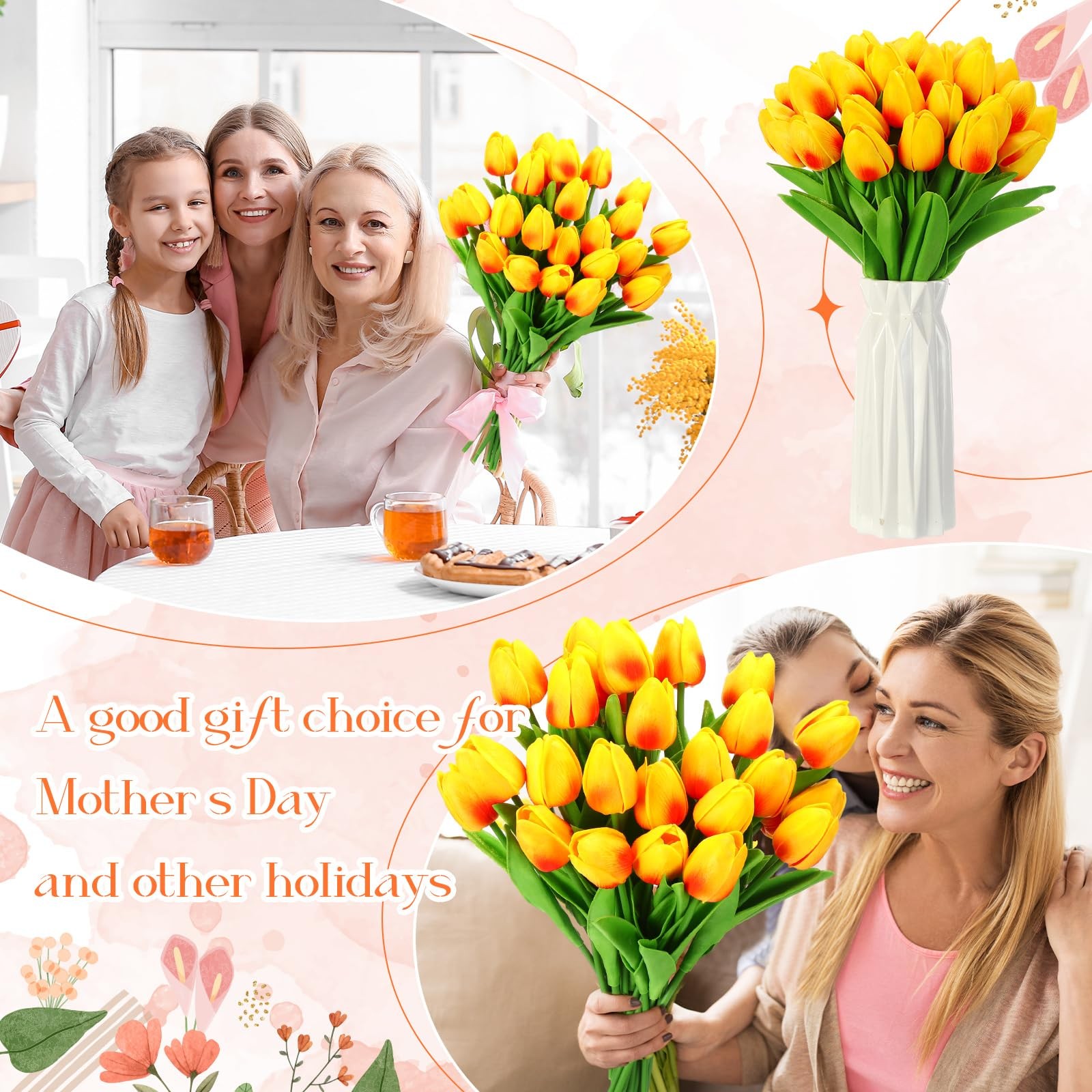 Lyrow 30 Pcs Tulips Artificial Bouquet Flowers Faux Tulips for Home Kitchen W…