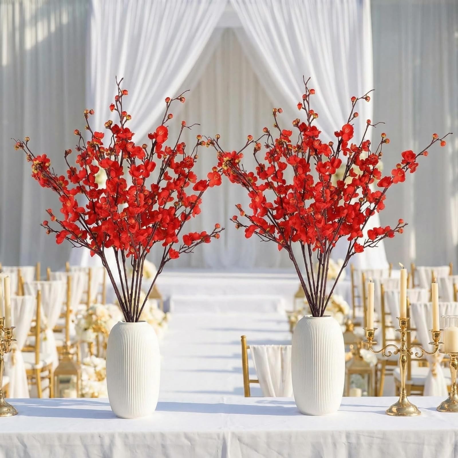 8 PCS 36in Red Cherry Blossom Branches Artificial Flowers Table Decor