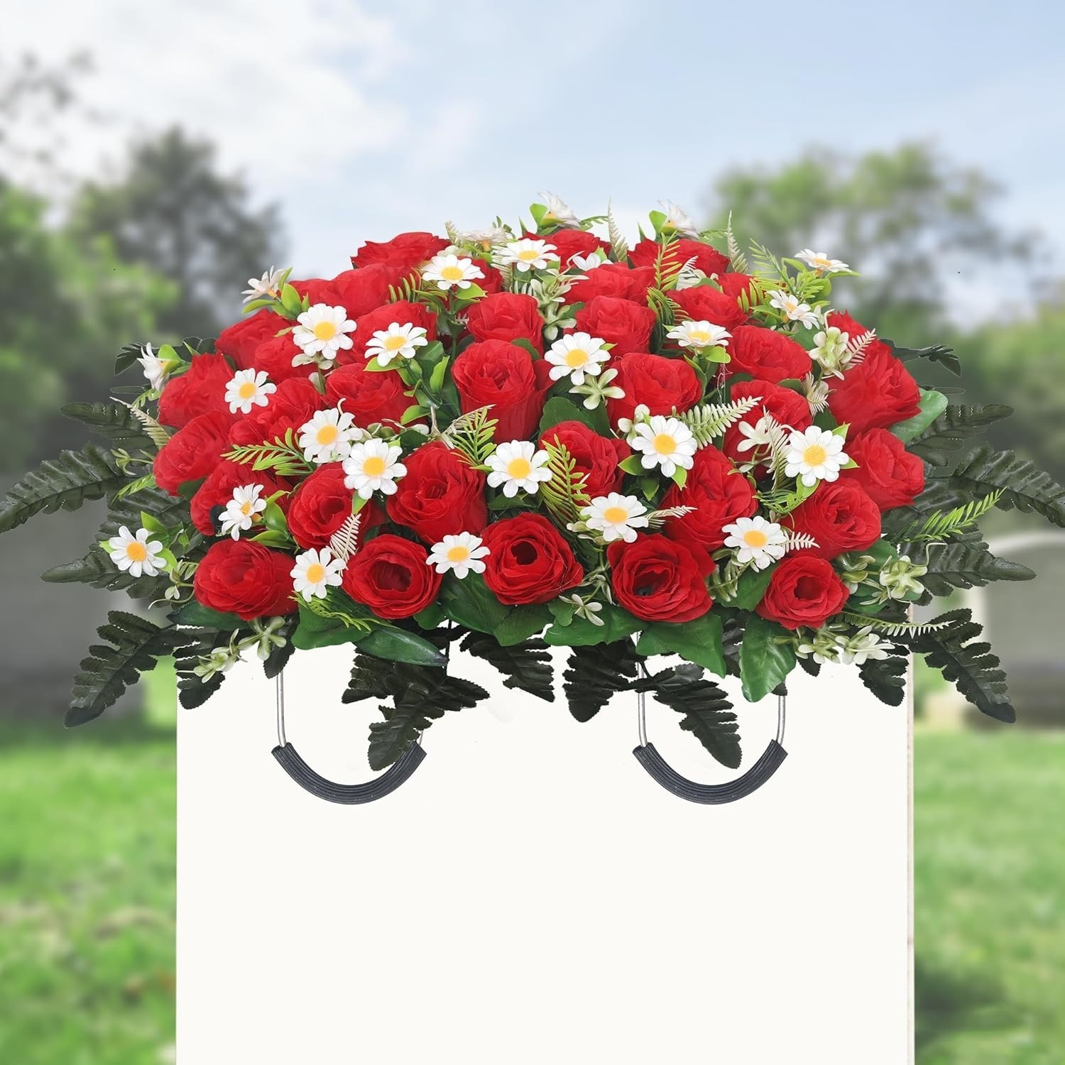 Artificial Cemetery Flower Saddle Artificial Rose Memorial Flowers, Flower Decor