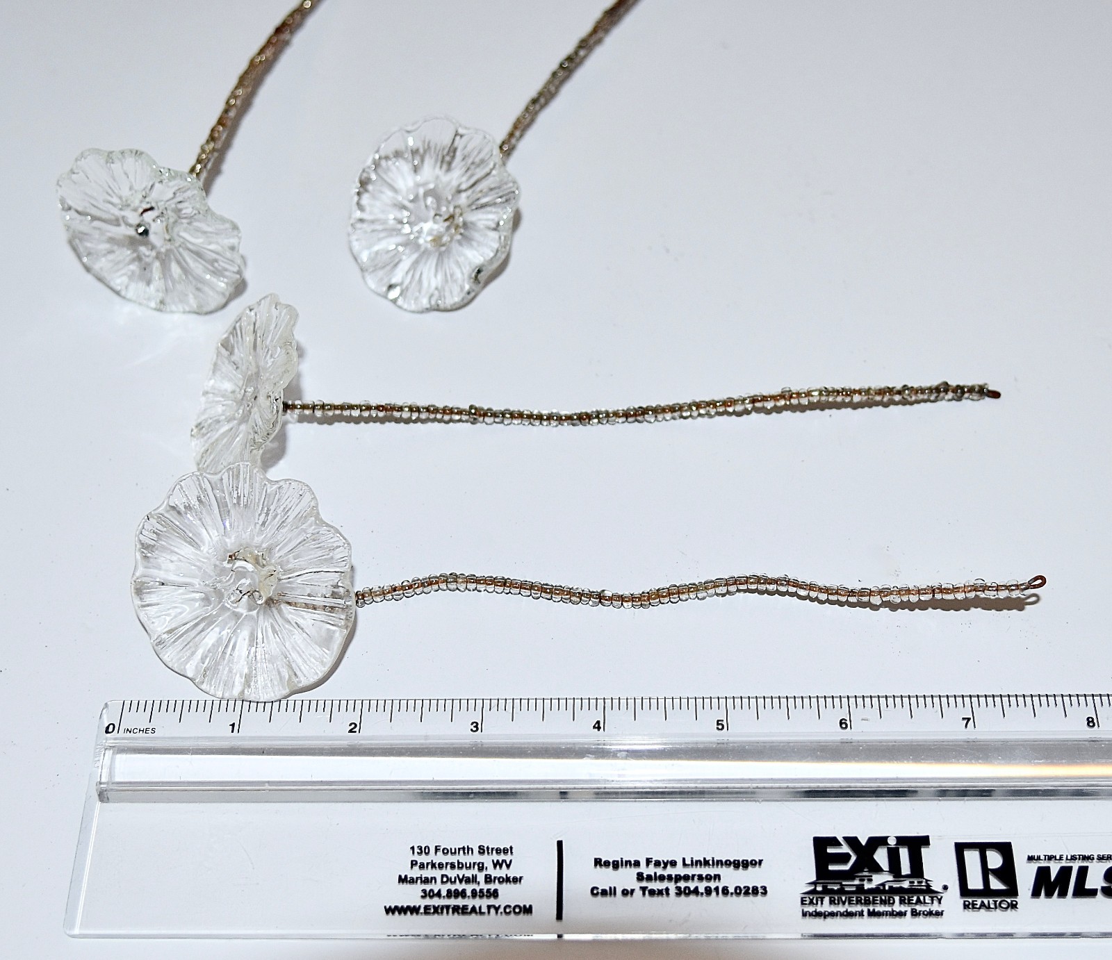 CHOICE- VTG Clear GLASS Flower Spiral Leaf CRAFT Bouquet Beaded Wire Stem Floral