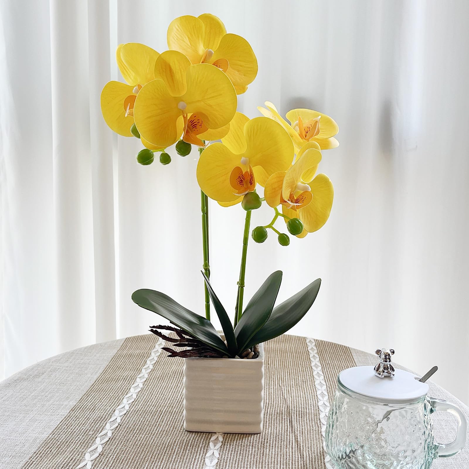 Artificial Orchids Home Decor Indoor Vase Yellow Flower Height 14 Inch Plant