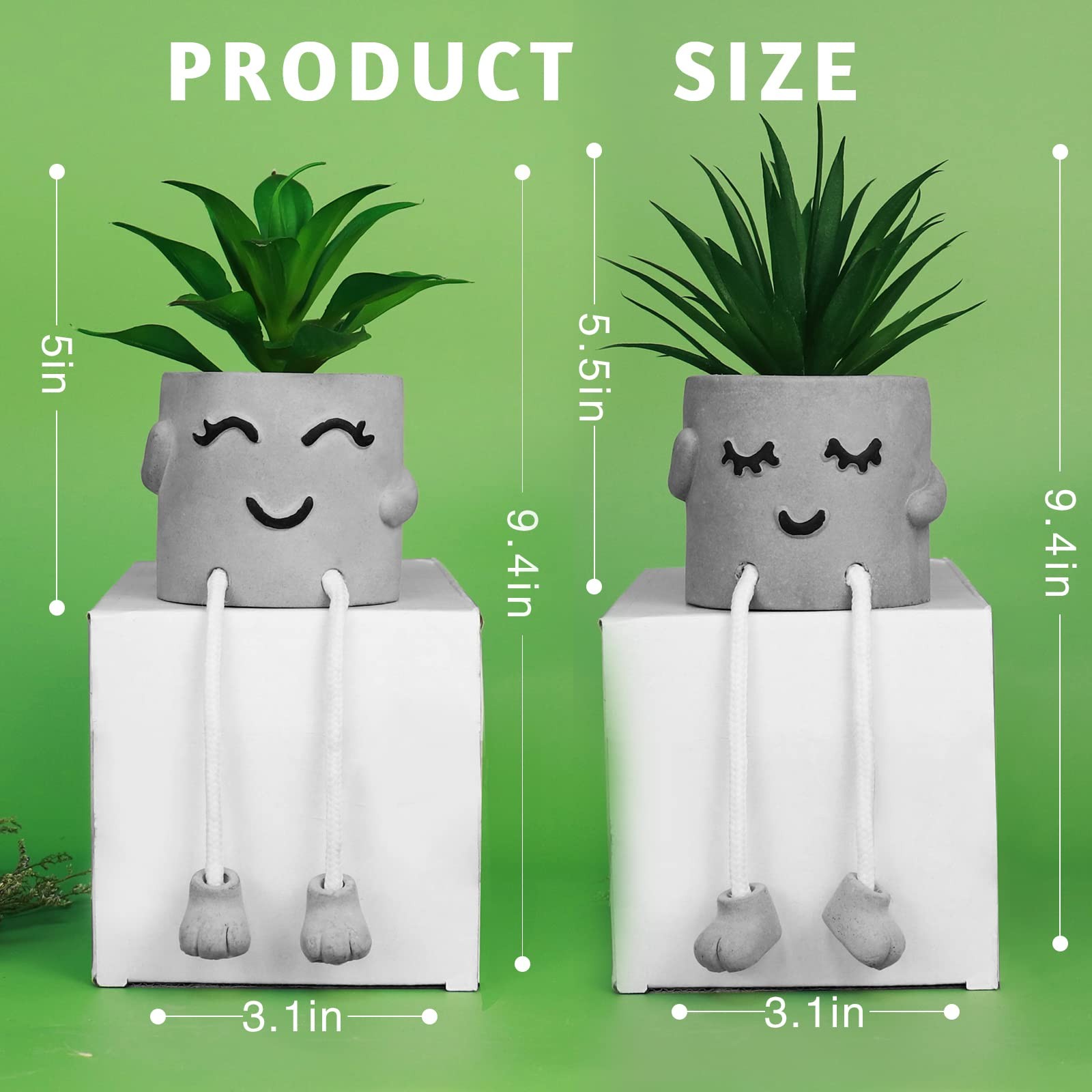 2 PCS Faux Succulent Cement Pots Hanging Legs Mini Fake Plants Shelf Decor