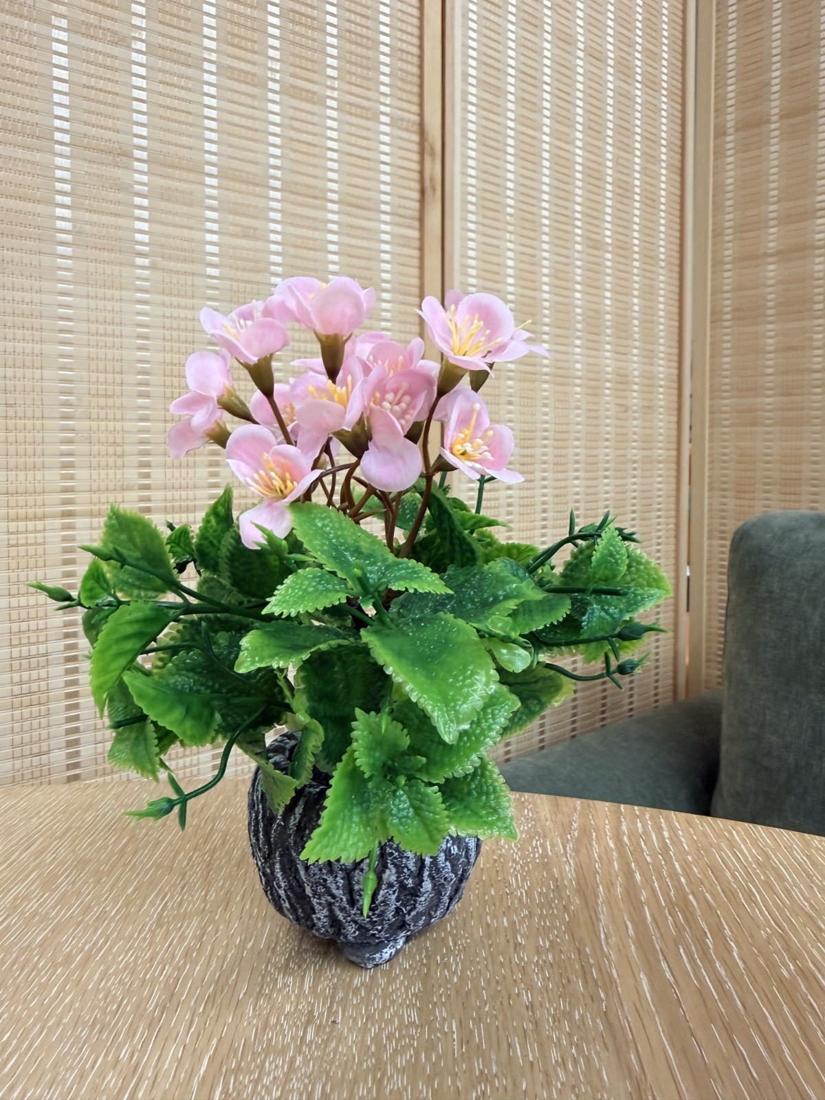 Faux Cyclamen Plant in Cement Pot Artificial Blossom Flowers Cottage Decor