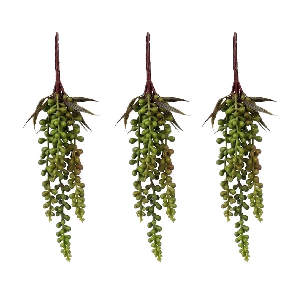 3PCS Artificial Succulents Hanging Plants,13.7 Inch Fake String of Pearls Gre…