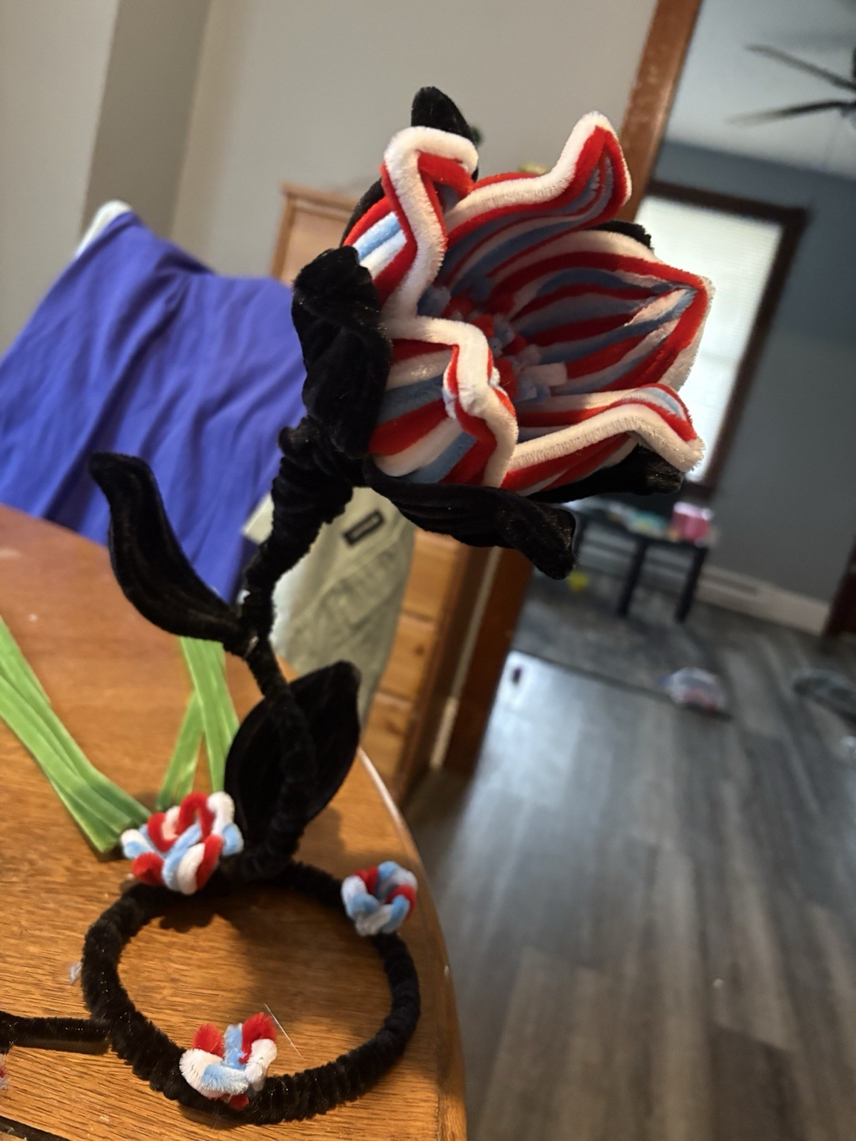 Artificial Pipe Cleaner Flower Bouquet Arrangement Red White Blue Black
