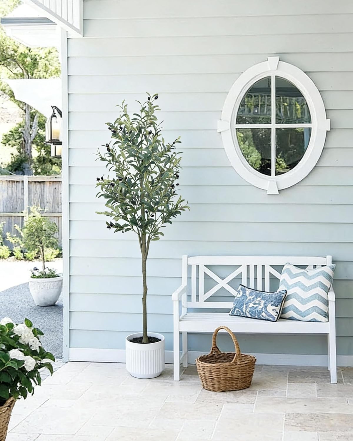 Nearly Natural 6ft Olive Artificial Tree in Green with White Planter Home Decor