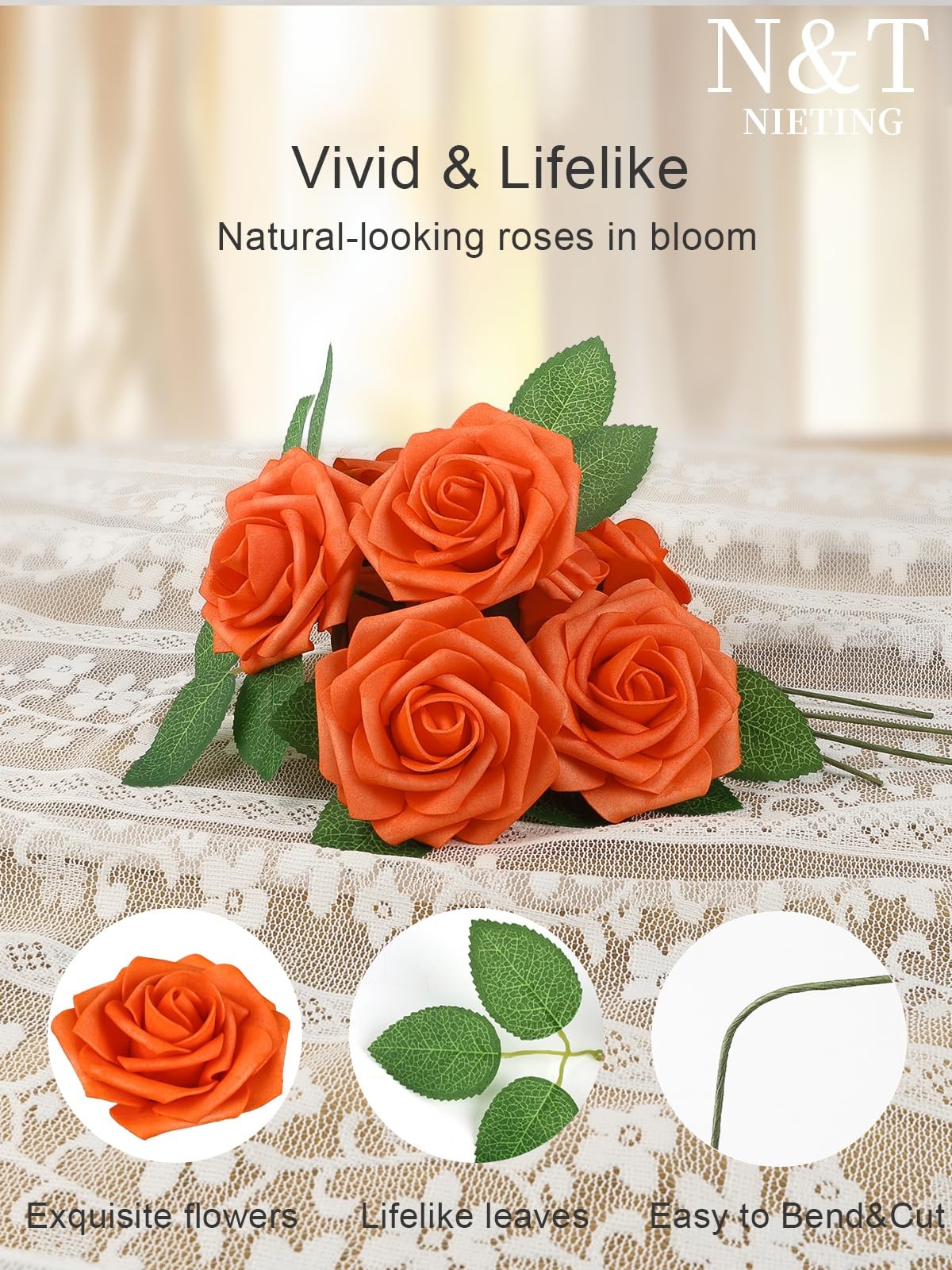 25 PCS Artificial Fall Orange Roses Flowers Wedding Bouquet Centerpiece Decor