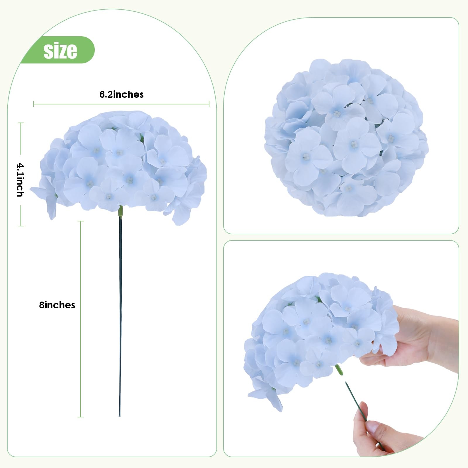 65pcs Baby Blue Fake Flowers Hydrangea Artificial Flowers Bulk (Not Squished,…