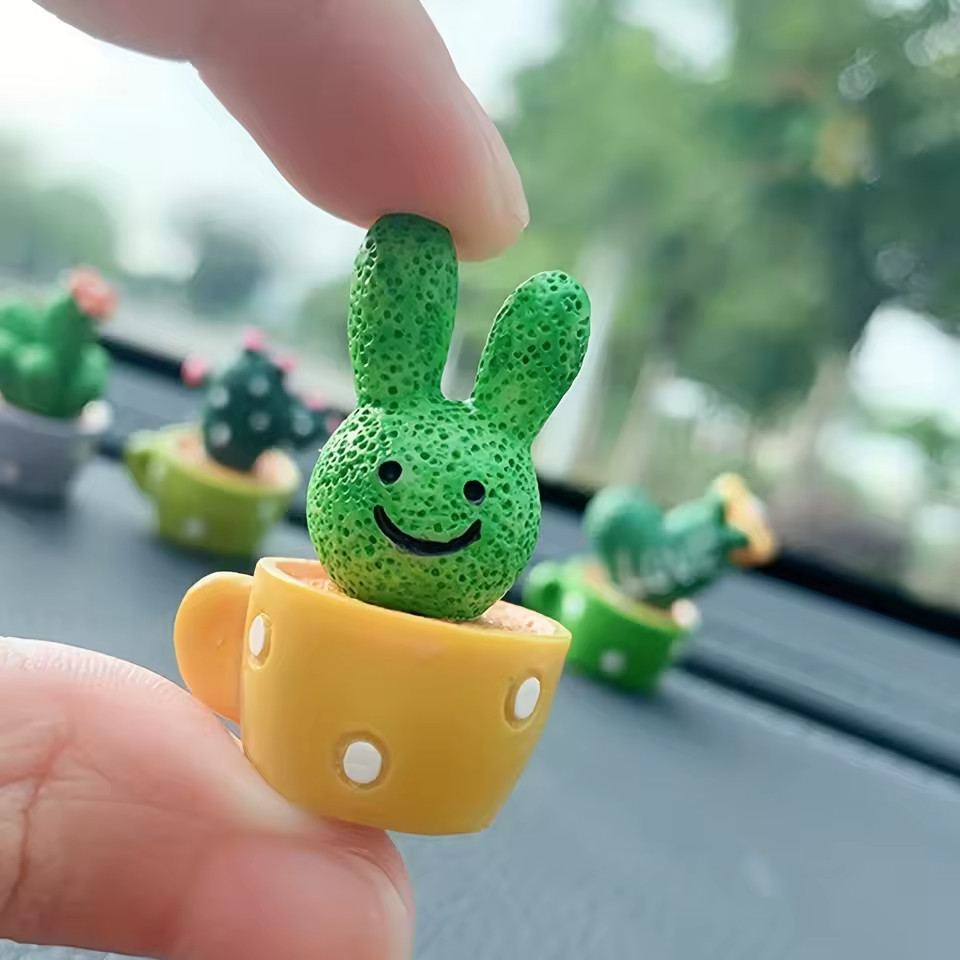 4PCS Artificial Resin Succulent Cactus Mini Plants Home Office Car Decor Set