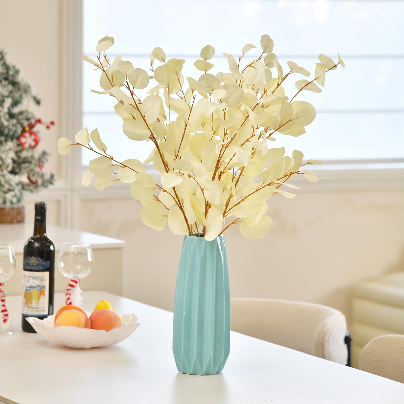 3 PCS Artificial Eucalyptus Stems Long 33″ Fake Eucalyptus Leaves Branches fo…