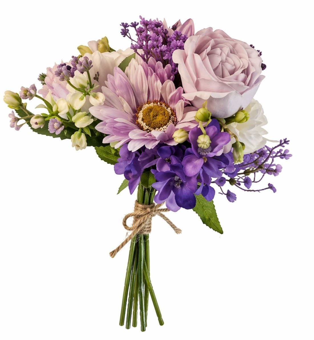 Lavender Purple Artificial Bouquet Real Touch Roses Gerbera Daisy Wedding Bouque