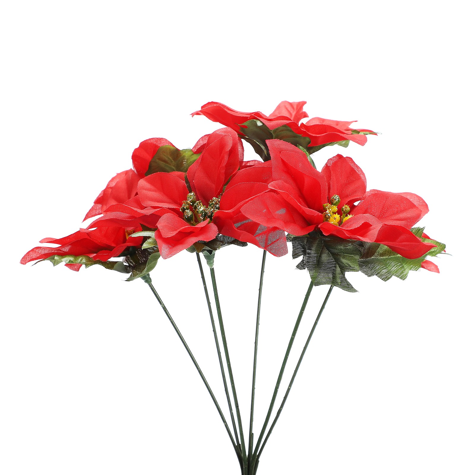 6 Branches Red Poinsettia 37cm Artificial Christmas Flower Decor